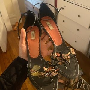 Prada Black Leather Sandals flowers SIZE 40